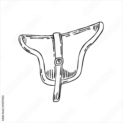 Horse saddle. riding seat. Old leather accessory for animal.