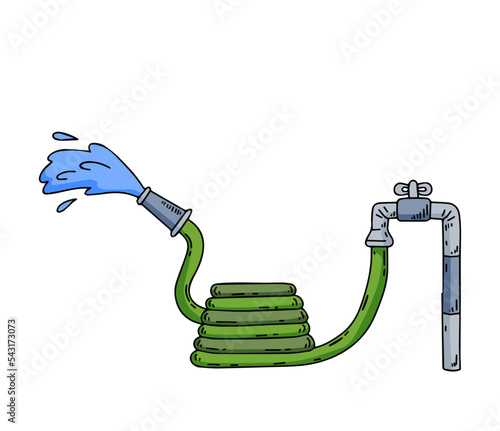 Garden hose. Connection to water supply. Lawn and garden irrigation.