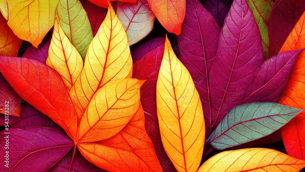 Fototapeta premium Beautiful digital backdrop with colorful autumn leaves.