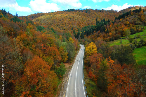Kastamonu roads in autumn, asphalt road in autumn, photo taken with drone,autumn in the mountains