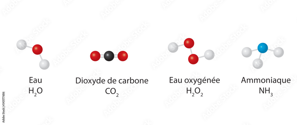 Vecteur Stock Molécules - Eau - dioxyde de carbone - Eau oxygénée