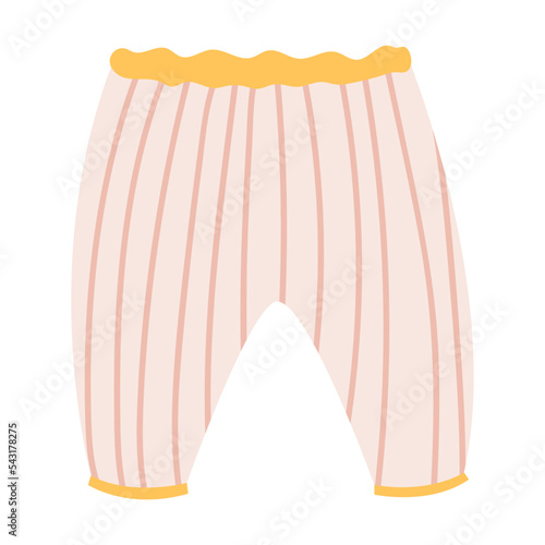 Striped pants. Clothes for little baby boy and girl. Vector illustration of cute garment for infant kid. Cartoon pant isolated on white