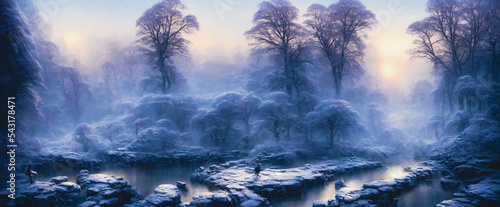 Artistic concept painting of a beautiful winter Landscape, background illustration.
