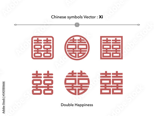 Chinese  double happiness symbols  Xi Chinese character vector illustration image on white background 