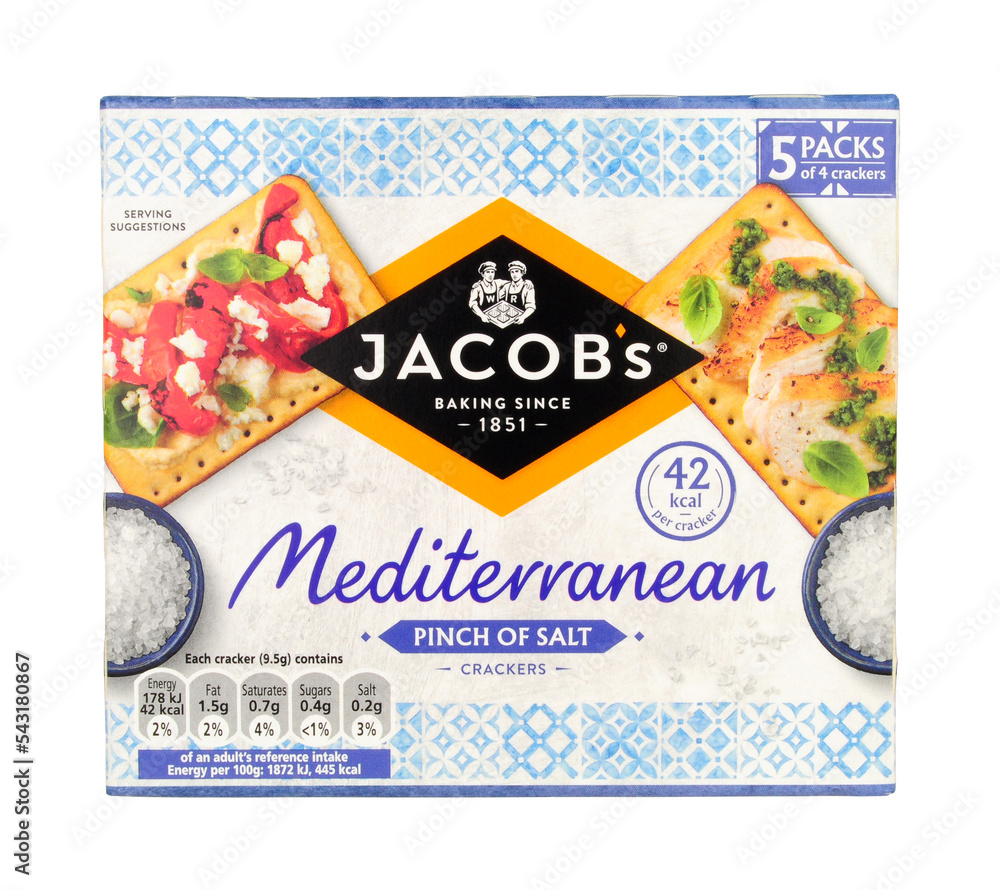Jacobs Mediterranean crackers with a pinch of salt in a 190g box Stock