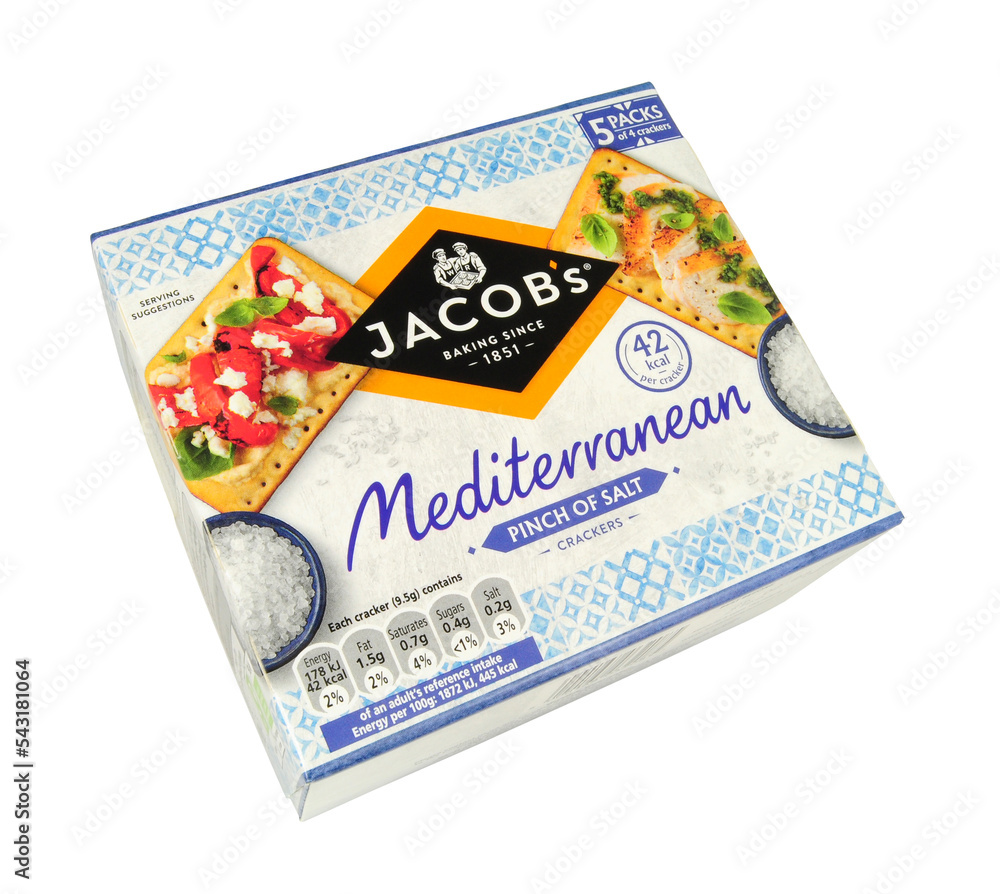 Jacobs Mediterranean crackers with a pinch of salt in a 190g box Stock