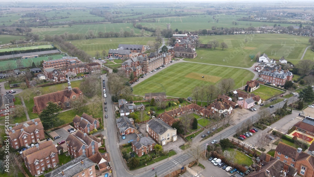 Felsted town in Essex UK Aerial drone