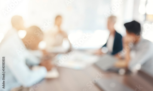 Photography Innovation, blur and business people in a meeting planning a creative marketing strategy in a development project
