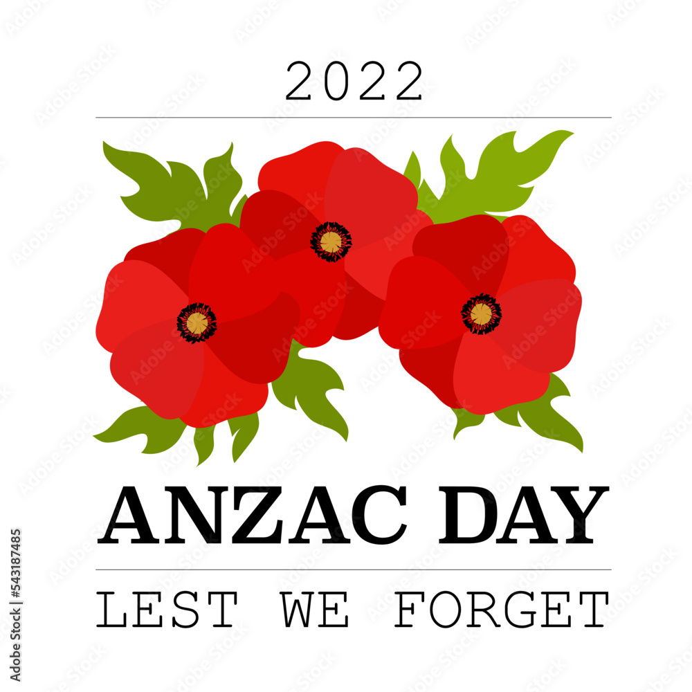 Remembrance Day Symbol. Bright Poppy Flowers with Leaves. Anzac Day ...