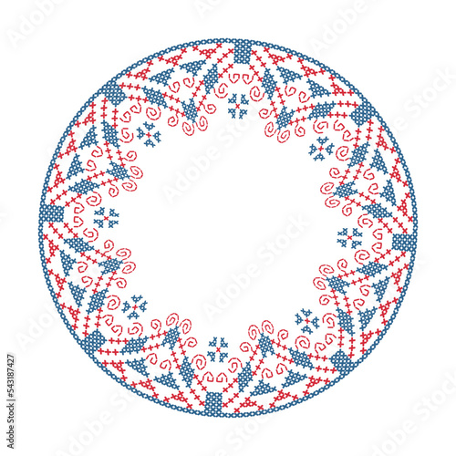 Round frame with flower folk embroidery 18