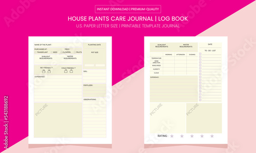 House Plants Care Journal | House Plants Care Notebook Printable Template