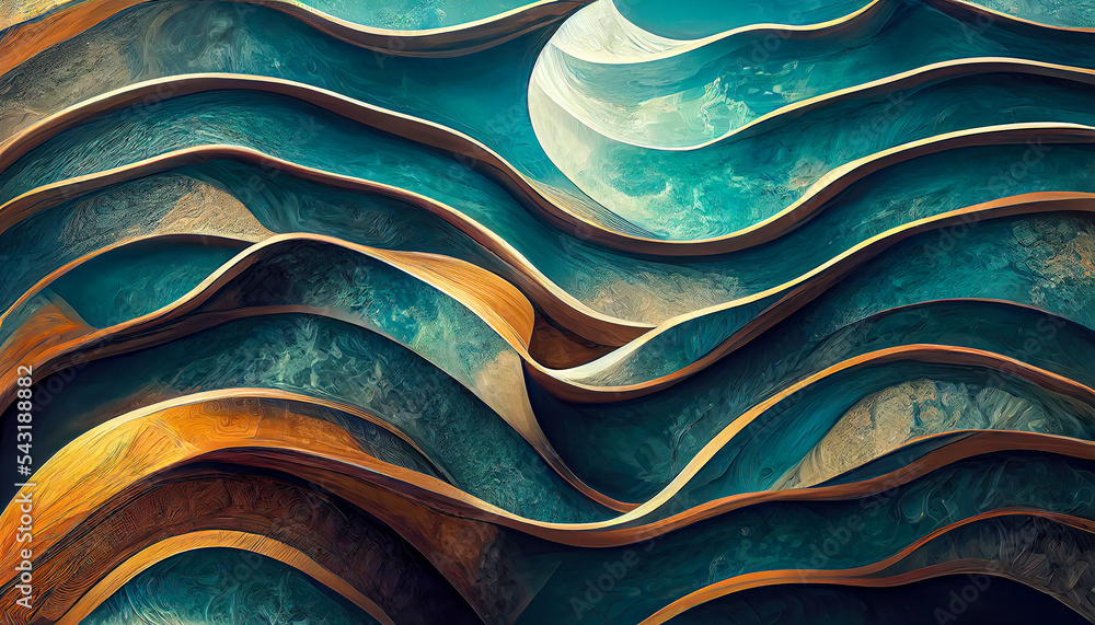 Surreal 3d waves flowing as wallpaper background illustration - obrazy, fototapety, plakaty 