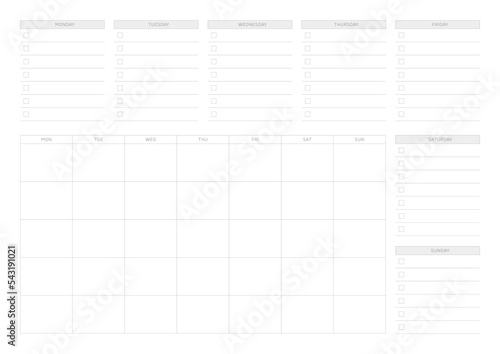 A simple style monthly planner. Note, scheduler, diary, calendar planner document template illustration.