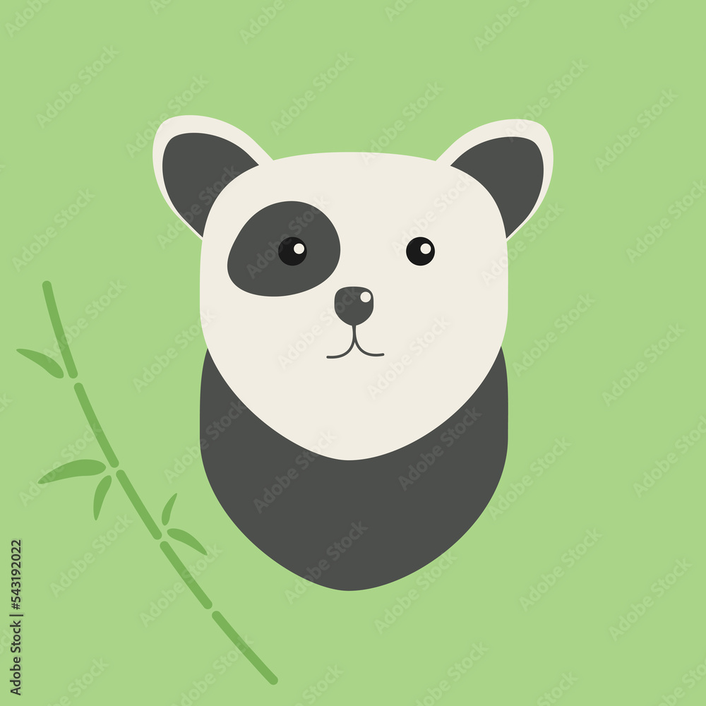 The picture is a minimal black and white bear or panda with green bamboo and leaves. Vector illustration isolated on a green background. The picture is a minimal black and white bear or panda with green bamboo and leaves. Vector illustration isolated on a green background.