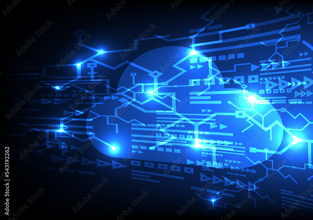 digital technology data network communication cloud background with blue neon light . futuristic computer data and fiber telecoms visualization graphic online. electric intelligence system vector.