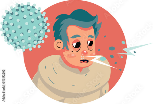 Man sneezing, cold. Vector illustration