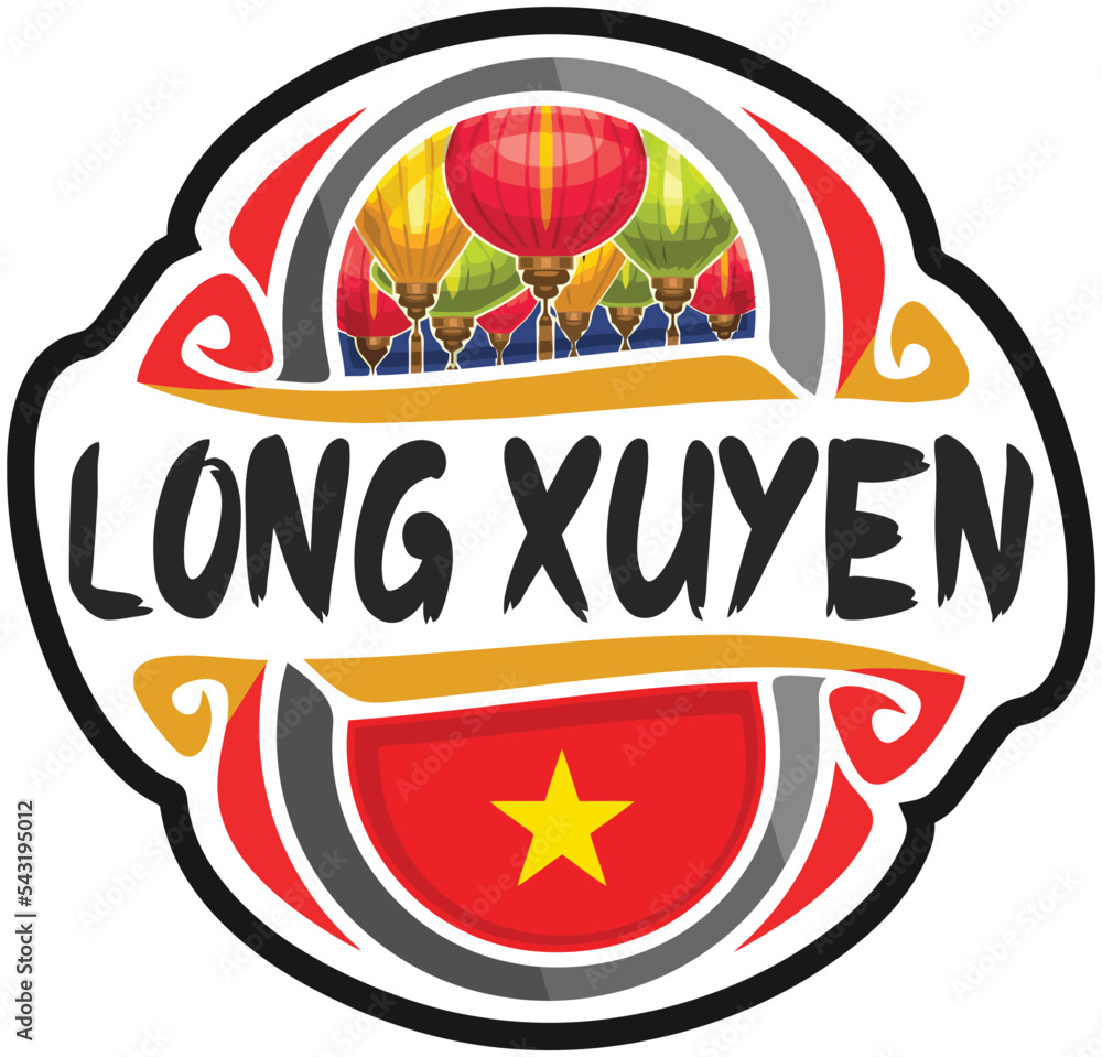 Long Xuyen Vietnam Flag Travel Souvenir Sticker Skyline Landmark Logo Badge Stamp Seal Emblem EPS