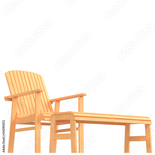 3d rendering illustration of a patio chair and footrest