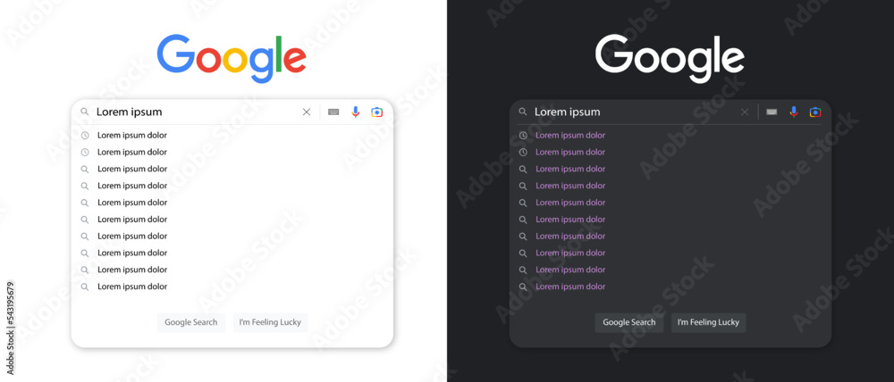 Google search bar. Classic search box. Google search bar template in
