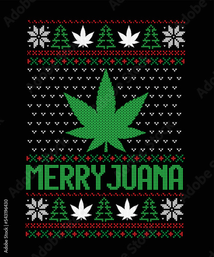 merry juana ugly Christmas sweater design eps vector file on black background photo
