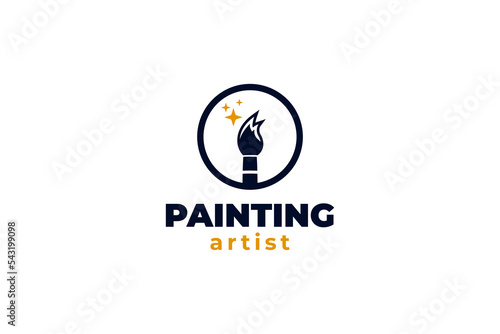 Flat paint brush logo for creative painter artist design vector ilustration