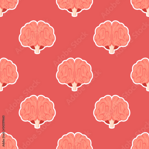 Vector illustration of brain front pattern. Print of the right and left hemispheres of the brain.
