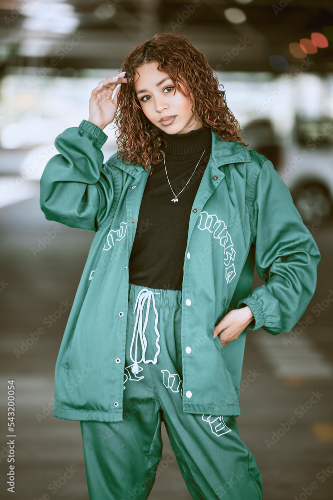 Portrait, fashion and city with a model black woman in contemporary ...