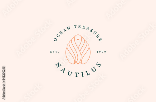 Luxurious seashell or scallop with line style logo icon design template flat vector