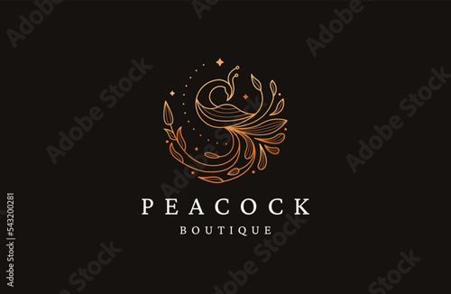 Luxurious peacock bird logo icon design template flat vector