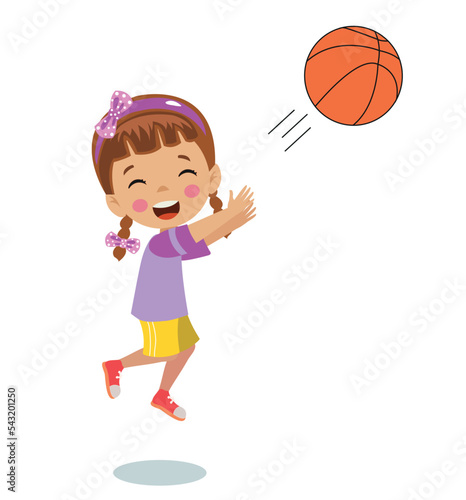 basketball ball and cute happy sports children