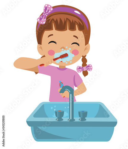 cute happy boy brushing his teeth