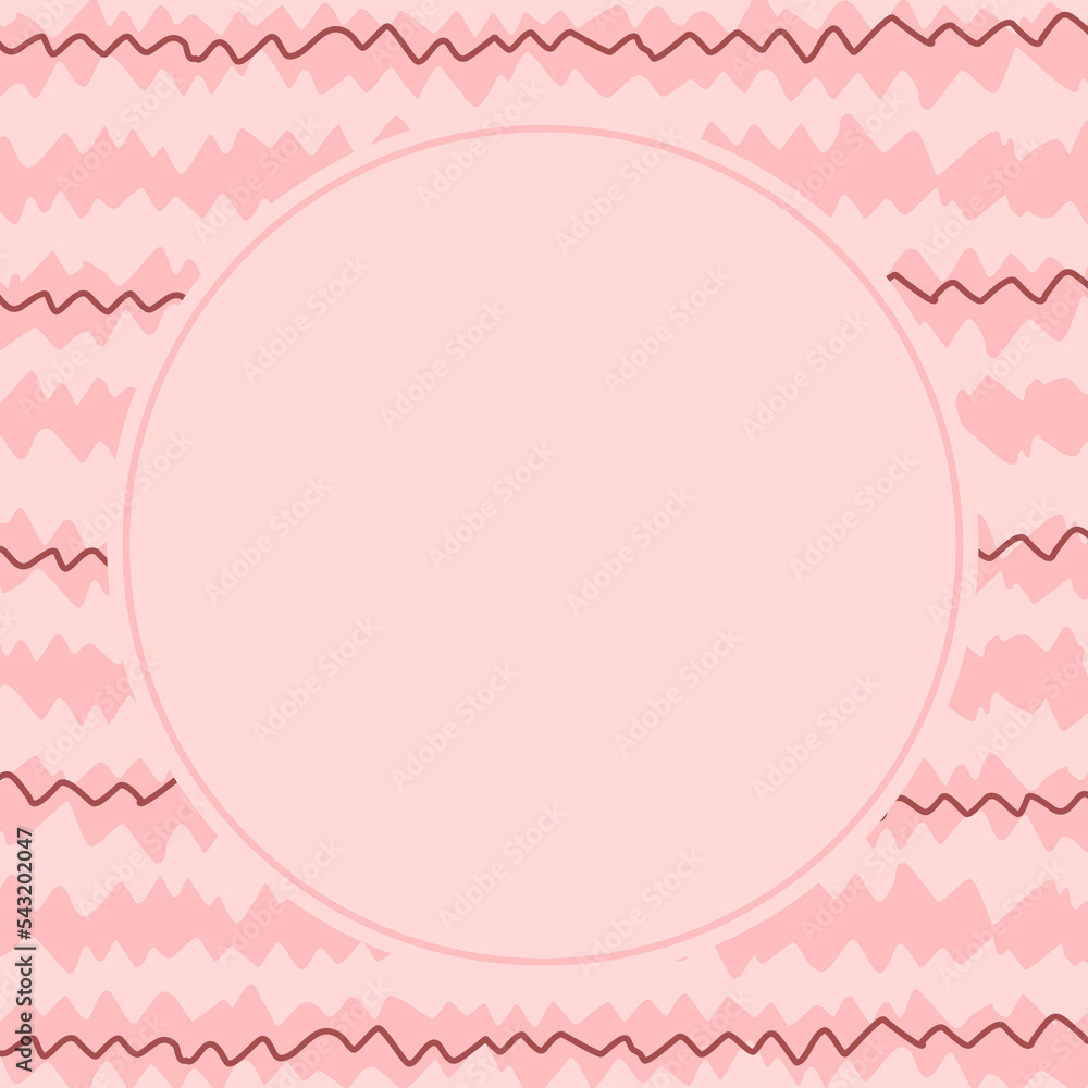 Vector illustration. Pink background with round place for inscription, zigzag lines of light pink shades. Background for the website, for packaging, children's notebook
Vector illustration. Pink background with round place for inscription, zigzag lines of light pink shades. Background for the website, for packaging, children's notebook