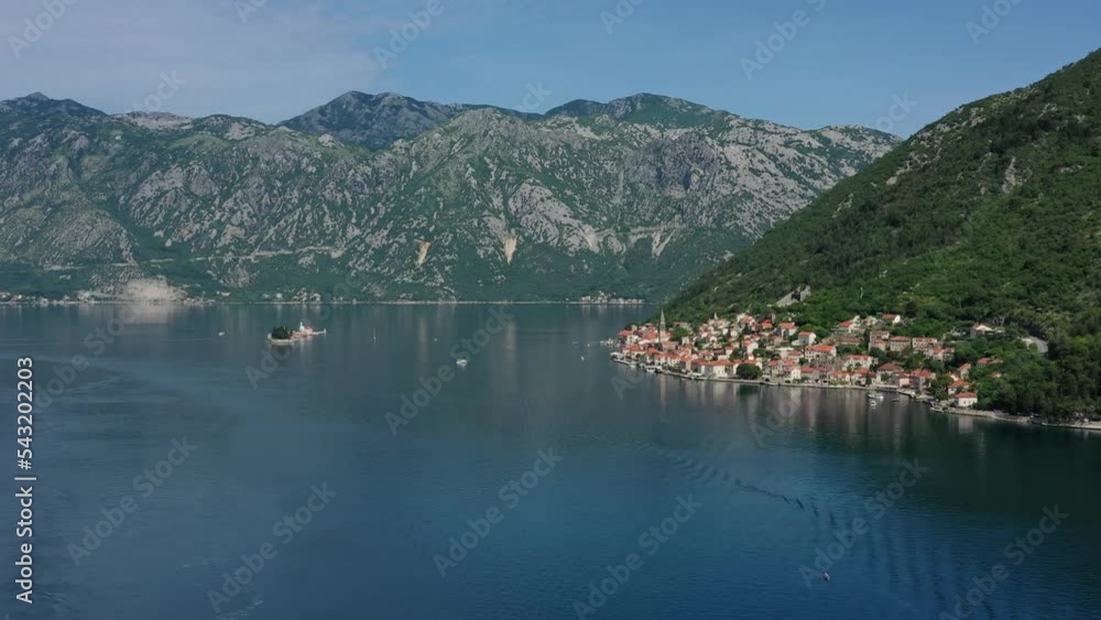 Aerial view of old Perast town in the Bay of Kotor - Boka Bay, Montenegro, 4k Aerial view of old Perast town in the Bay of Kotor - Boka Bay, Montenegro, 4k