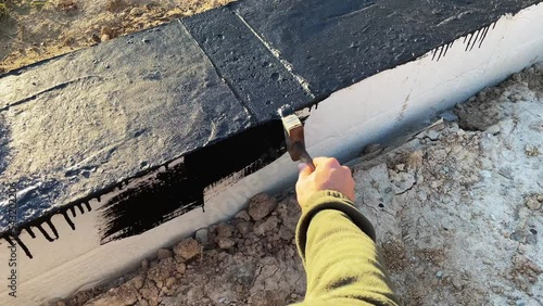 4k video slow motion foundation waterproofing construction works.