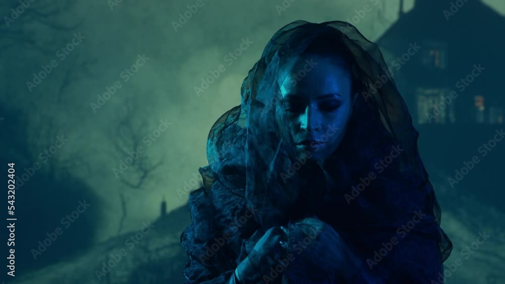 Beautiful witch making the witchcraft over the smoky background. Scary house on the hill. Halloween image. Beautiful witch making the witchcraft over the smoky background. Scary house on the hill. Halloween image.