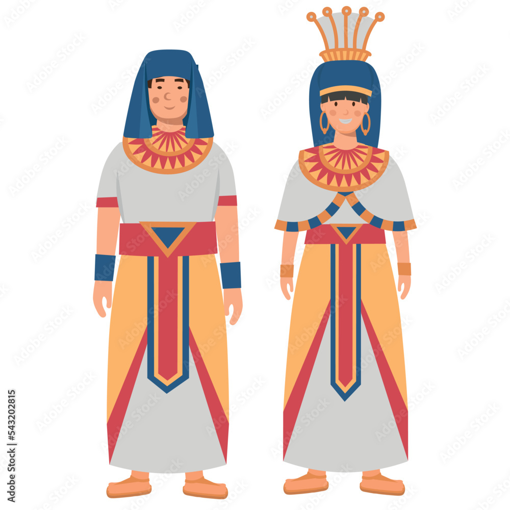 Cartoon men's and women's costumes of Egypt character for children. Flat vector illustration