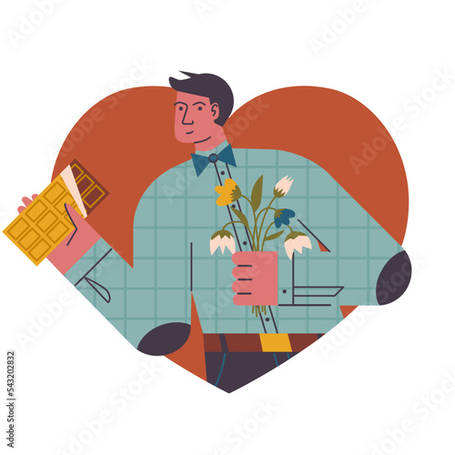Man giving presents for Valentine's Day.