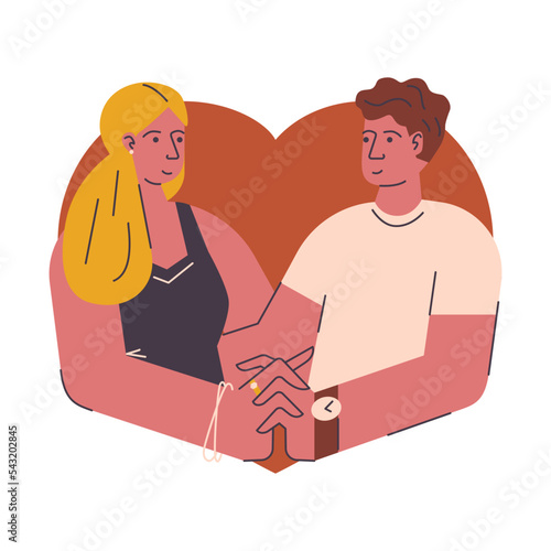 Happy hugging couple in love hold each other's hands. Family life concept.