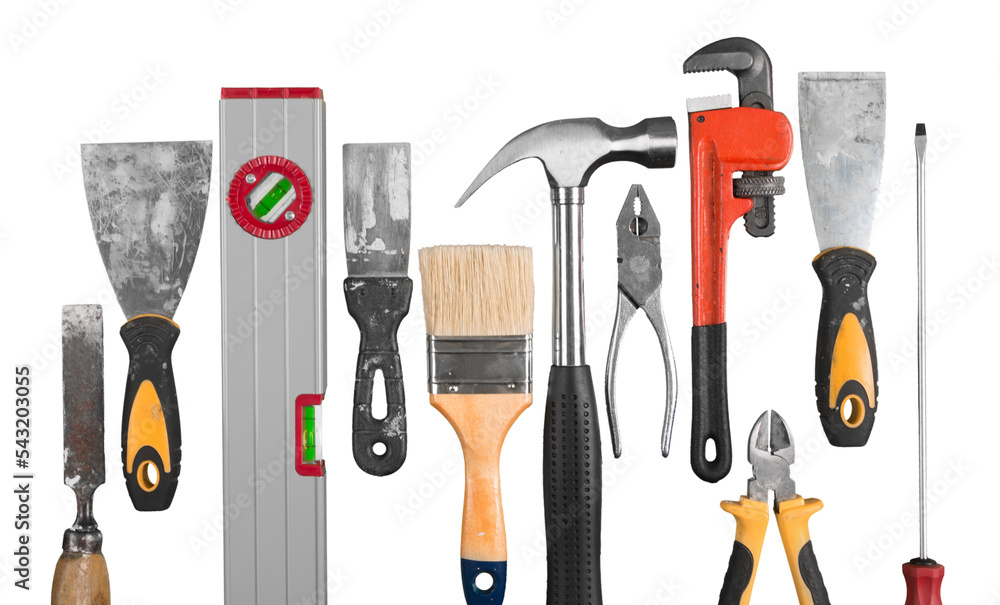 Various Building tools isolated on white background Various Building tools isolated on white background