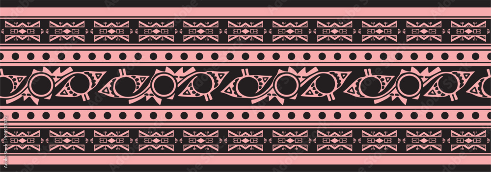 Vector pink and black seamless Indian patterns. National seamless ornaments, borders, frames. colored decorations of the peoples of South America, Maya, Inca, Aztecs. Print for fabric, paper, textile Vector pink and black seamless Indian patterns. National seamless ornaments, borders, frames. colored decorations of the peoples of South America, Maya, Inca, Aztecs. Print for fabric, paper, textile