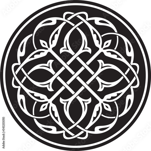 Vector monochrome round Byzantine ornament, knot, rosette. Circle Greek pattern, Drawing of the Eastern Roman Empire. Decoration of the Russian Orthodox Church.. photo