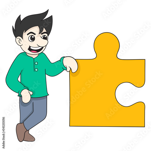 illustration of a man carrying a business relations strategy puzzle piece