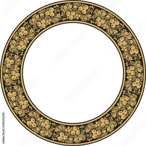 Vector gold round Russian folk ornament Khokhloma. National endless circle, border, frame of Slavic peoples, Belarusians, Ukrainians..