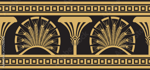 Vector gold seamless Egyptian ornament. Endless border, Ancient Egypt frame..