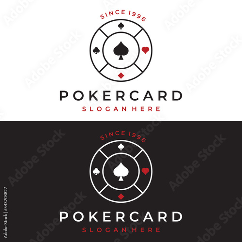 Vintage casino poker ace design logo, diamonds, hearts and spades. Poker club logo, tournament, gambling game, symbol 777.