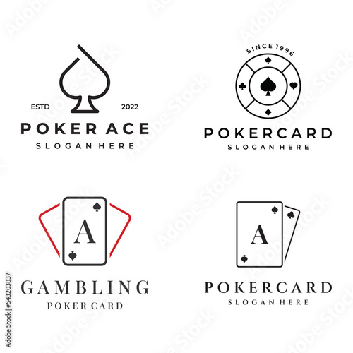 Vintage casino poker ace design logo, diamonds, hearts and spades. Poker club logo, tournament, gambling game, symbol 777.