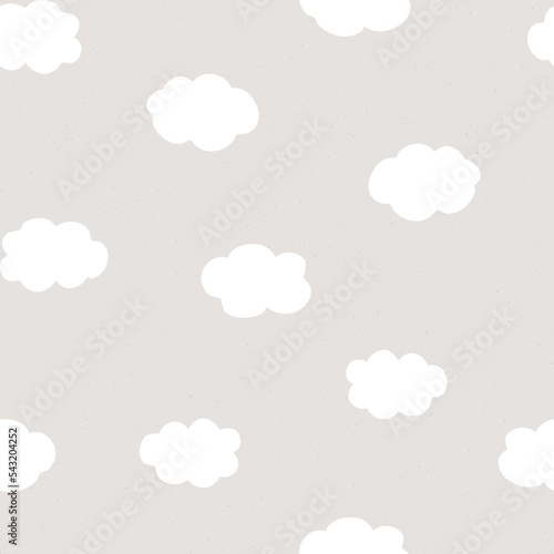 Vector seamless pattern with clouds on gray background. Cute backdrop for fabric or textile, linen, invitation baby shower, print for clothes and pajamas, gift and wrapping paper, wallpapers and decor