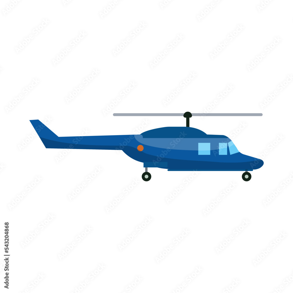 Blue police helicopter cartoon illustration. Colorful vehicle on white background. Aviation, air transportation, flight concept