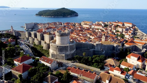 Aerial view of Dubrovnik cityscape with the Minceta Tower in Croatia on a sunny day photo