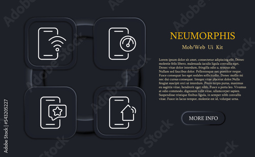 Phone button set icon. Smart home, connection, star, like, important, favorite, notification, wifi, speedtest, clock, wallet, pointer, location. Smartphone concept. Neomorphism style. Vector line icon